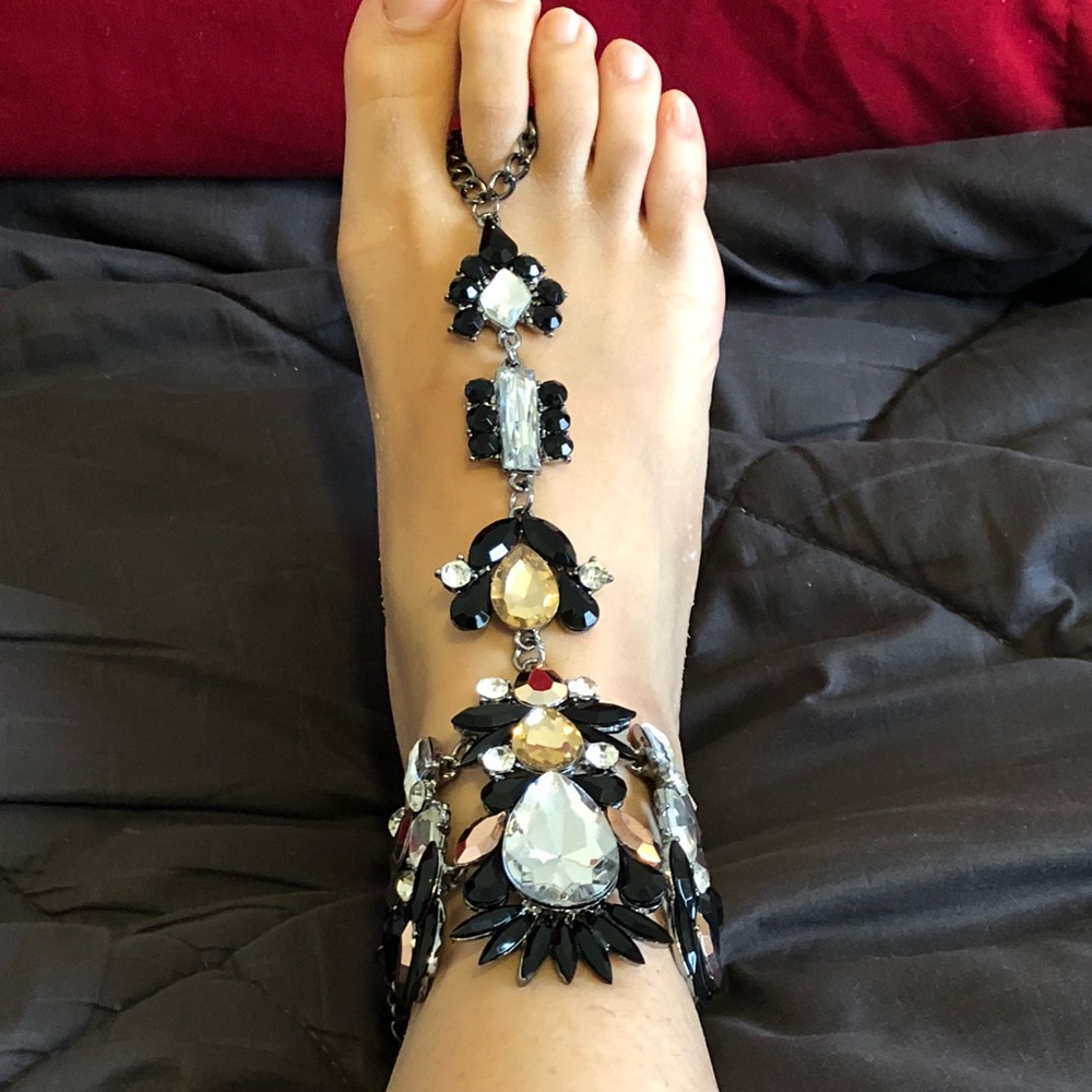 Pair of Bronze, nude, and silver Foot chain
